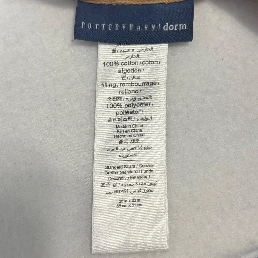 Pottery Barn Dorm Standard Pillow Shams Set of 2 Navy Blue‎ Tan Chambray Quilted
